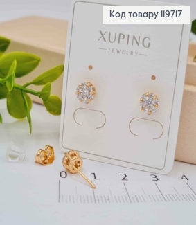 Серьги гвоздики "Цветок" из Блестящих камешков, длина 0,6 см, Xuping 18К. 119717 фото