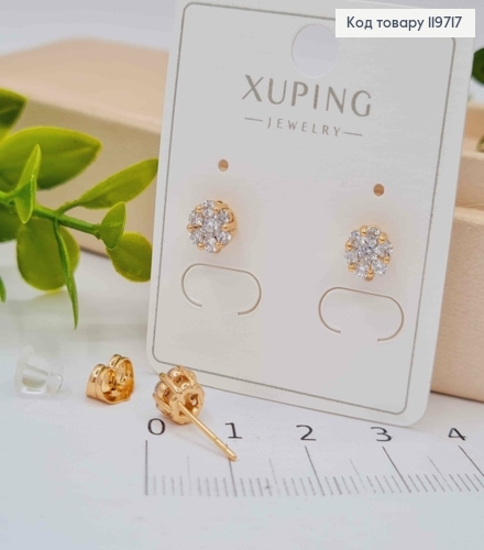 Серьги гвоздики "Цветок" из Блестящих камешков, длина 0,6 см, Xuping 18К. 119717 фото 1