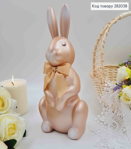 Пасхальная фигура ЗАЯЦ, цвета ШАМПАНЬ, с бантиком, 29*13см 282038 фото 1