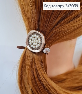 Резинка коричнева подвійна з брошкою 243039 фото
