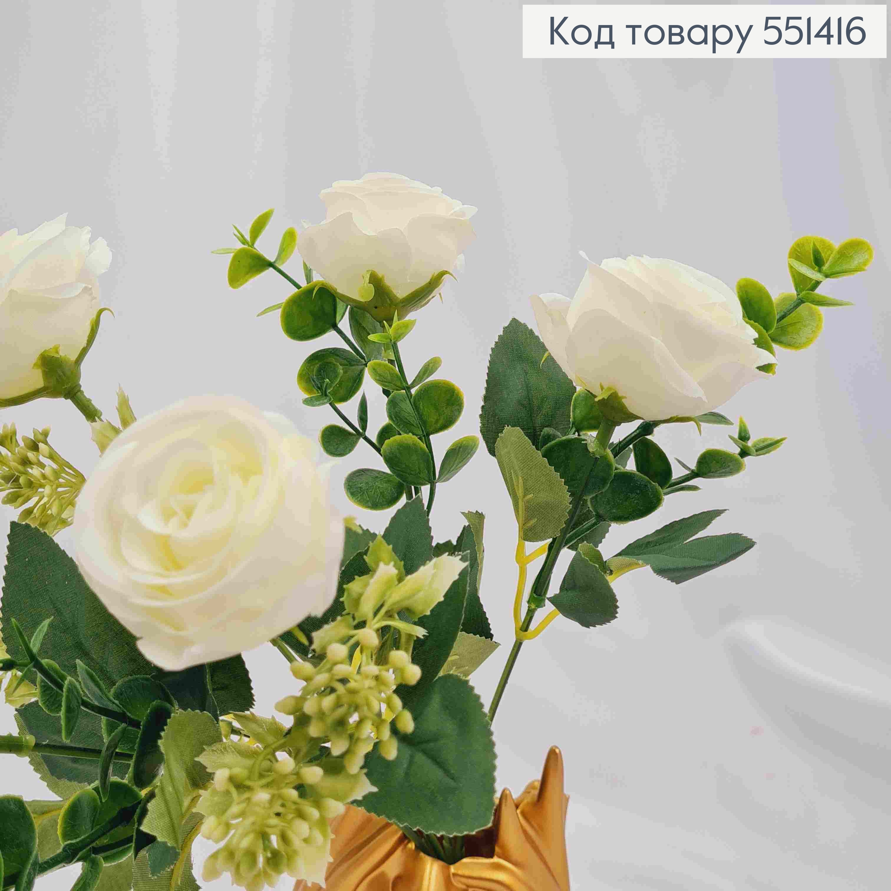 Искусственная композиция Розы, БЕЛОГО цвета, 6 веточек, 6 цветов, высота 30см 551416 фото 3