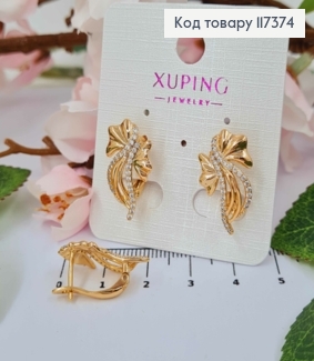 Серьги "Бантики" с блестящими камешками, длина 2,2см, англ застежка, XUPING 18K 117374 фото