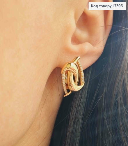 Серьги "Вечность", совмещенные капли с камешками, длина 2,1см, англ застежка, XUPING 18K 117393 фото 2