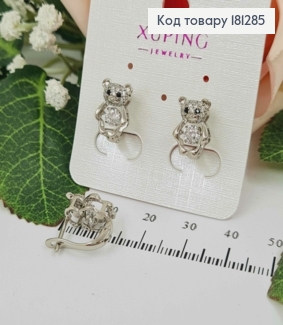 Сережки родовані кільця 1см "Ведмедики з камінцем" Xuping 18K 181285 фото