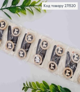 Набір заколка тік-так (20шт), з Бантиком та Перлинками, Чорного кольору, заколка 4,5см, брошка 2,5см 271520 фото