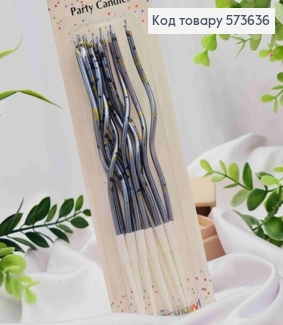 Свечи для торта Крученые, цвета МЕТАЛЛИК с Чёрными и Золотыми пятнышками 12шт/уп, 11+4см 573636 фото