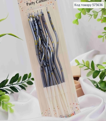 Свечи для торта Крученые, цвета МЕТАЛЛИК с Чёрными и Золотыми пятнышками 12шт/уп, 11+4см 573636 фото 1