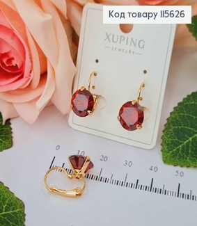 Серьги с большим бордовым камешком 1см, Франц. зам. Xuping 18K 115626 фото