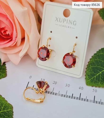 Серьги с большим бордовым камешком 1см, Франц. зам. Xuping 18K 115626 фото 1