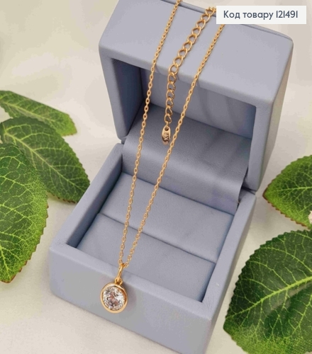 Ланцюжок Якірне плетіння з підвіскою Камінець в оправі (10мм), довжина 40+5см, Xuping 18K 121491 фото 1