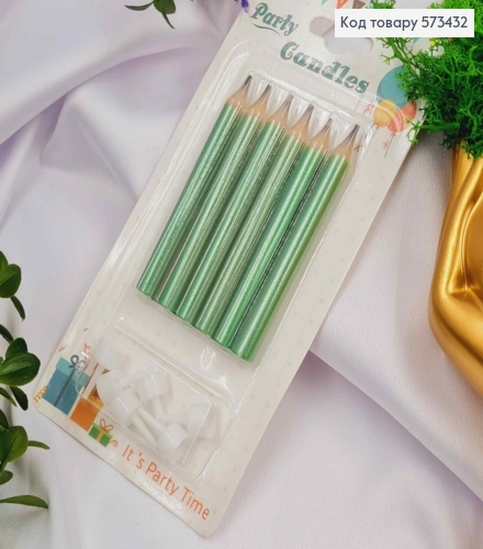 Набор свечей (6шт) Карандаши, зеленого цвета, 7,5см и подставках 573432 фото 1