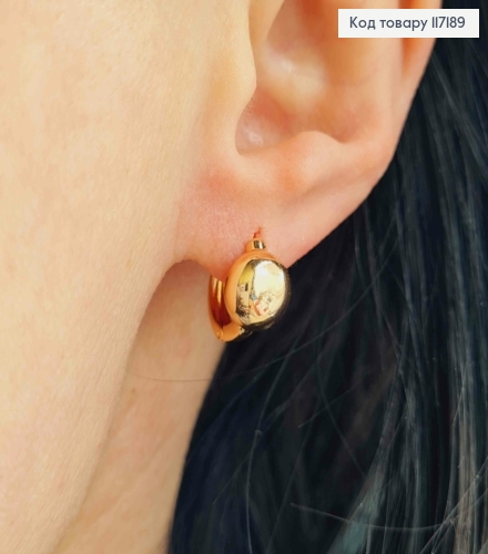 Серьги кольца 1,1см с полушарием 0,8см, Xuping 18K 117189 фото 2