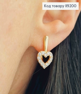 Серьги "Сердце" украшены Блестящими камешками, 1,6см, английская застежка, Xuping 18K 119200 фото