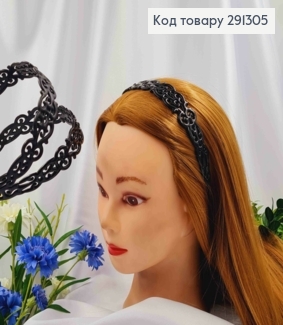 Обруч пластик 2,5см, с завитками, матовый и глянцевый черного цвета. 291305 фото