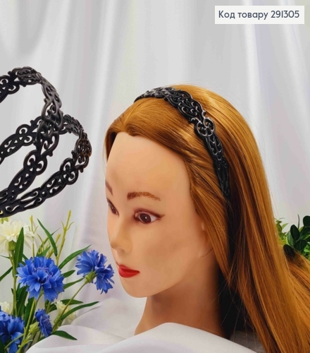 Обруч пластик 2,5см, с завитками, матовый и глянцевый черного цвета. 291305 фото 1