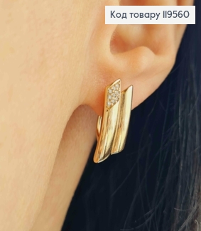 Сережки прикрашені Блискучими камінцями, довж.1,9см, англійська застібка, Xuping 18K 119560 фото