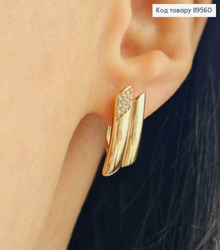 Серьги украшены Блестящими камешками, длина 1,9см, английская застежка, Xuping 18K 119560 фото 1