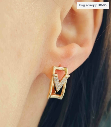 Серьги "Victoria" с Блестящими камешками, 1,5см, английская застежка, Xuping 18К 118683 фото 1