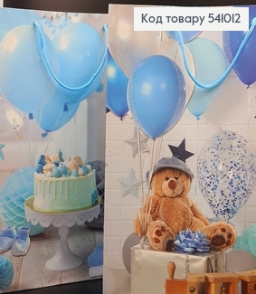 Пакет бумажный большой голубой, Мишка 31х40х12 см 541012 фото