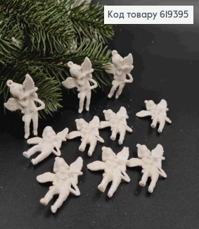 Набір фігурок (10шт) "АНГЕЛОЧКИ" , БІЛІ з блиском, довжина 4*3,5см, новорічна прикраса, пластик 619395 фото