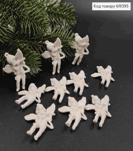 Набір фігурок (10шт) "АНГЕЛОЧКИ" , БІЛІ з блиском, довжина 4*3,5см, новорічна прикраса, пластик 619395 фото 1