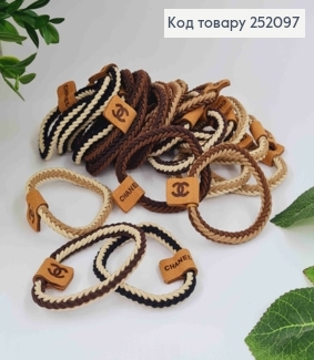 Резинка 5,5см, плетеная косичка с бирочкой с известными брендами. цвета в ассорт. 252097 фото