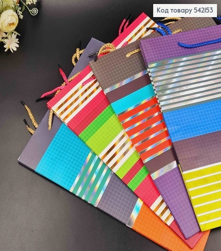 Пакет бумажный "Полосатый с золотыми линиями" 26*32*10см в ассорт. 542153 фото 1