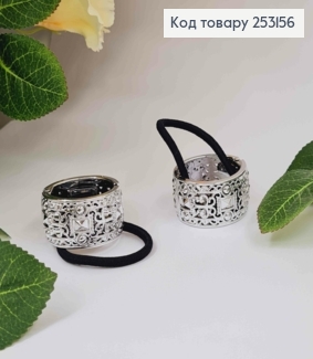 Резинка высокого хвоста, с фактурным зажимом серебряного цвета, диам. 3,5см. 253156 фото