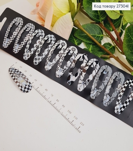 Заколка ток так черно - белые цветочки 12 шт / уп 273041 фото 1