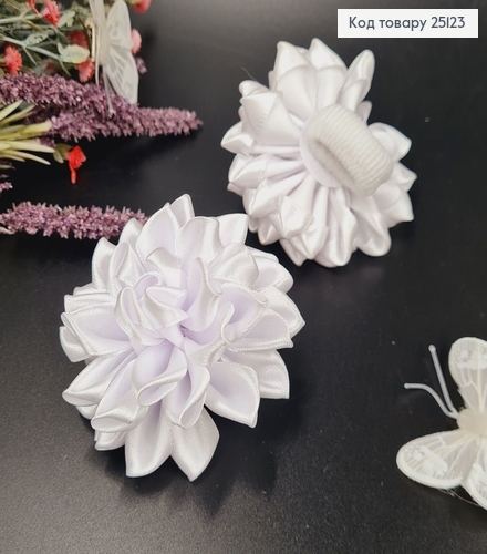 Резинка Хризантема белая атласная 7см, ручная робота Украина 276055 фото 1