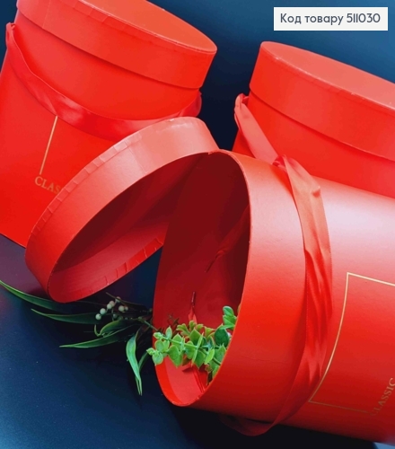 Набор коробок шляпных круглых с крышкой красная 3 шт (от 24,5х26 см до 21х22 см)  511030 фото 3