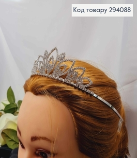 Диадема - Тиара "ТЕНДИТНАЯ" под серебро с белыми камнями, 4см самая высокая точка. 294088 фото