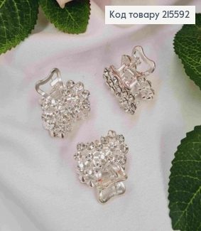 Краб металл "Цветочный Бантик", 2,5см в камешках, серебряного цвета 215592 фото