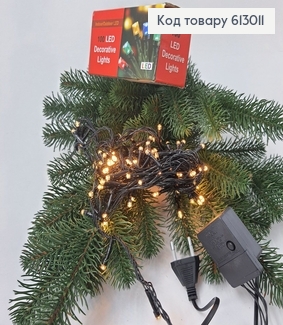 Гирлянда 100 LED 6 м черная проволока белая теплая 613011 фото