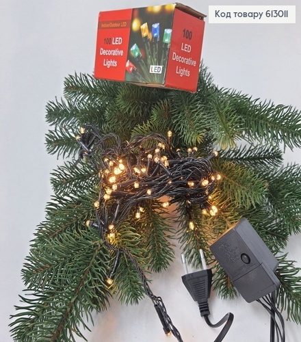 Гирлянда 100 LED 6 м черная проволока белая теплая 613011 фото 1