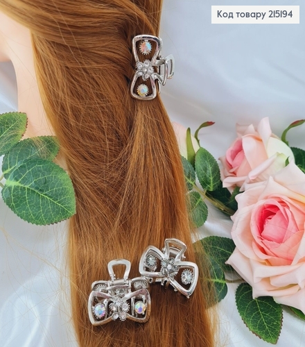 Краб метал Бантик с камнями, 4см, в ассорт. 215194 фото 1