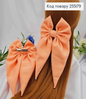 Заколка (7,5см) БАНТ ПЕРСИКОВОГО цвета, ткань креп, размер 13*25см, Украина 255179 фото