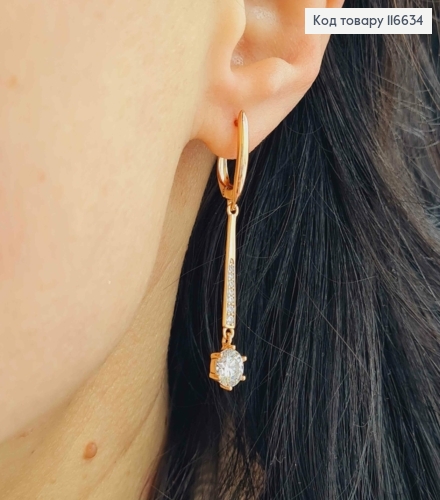 Серьги с подвеской линией и круглым камешком, 3,5см, англ. зам. Xuping 18K 116634 фото 3