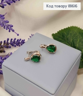 Серьги родованные "Капелька Надежды" с Зеленым камнем, 1,7см, английская застежка, Xuping 181616 фото