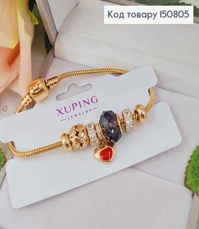 Браслет "Пандора" с Фиолетовым шармиком, с подвеской сердечком, длиной 18см. Xuping 18K 150805 фото