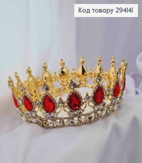 Корона под Золото, с КРАСНЫМИ КАМНЯМИ, диаметр 13см, высота 5см (можно на торт) 294141 фото
