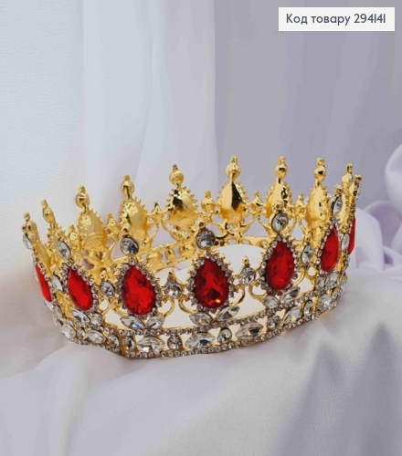 Корона под Золото, с КРАСНЫМИ КАМНЯМИ, диаметр 13см, высота 5см (можно на торт) 294141 фото 1