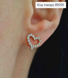 Серьги гвозди "СЕРДЦЕ" украшены Блестящими камешками, 0,9*1,1см, Xuping 18К 119055 фото