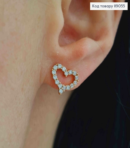 Серьги гвозди "СЕРДЦЕ" украшены Блестящими камешками, 0,9*1,1см, Xuping 18К 119055 фото 1
