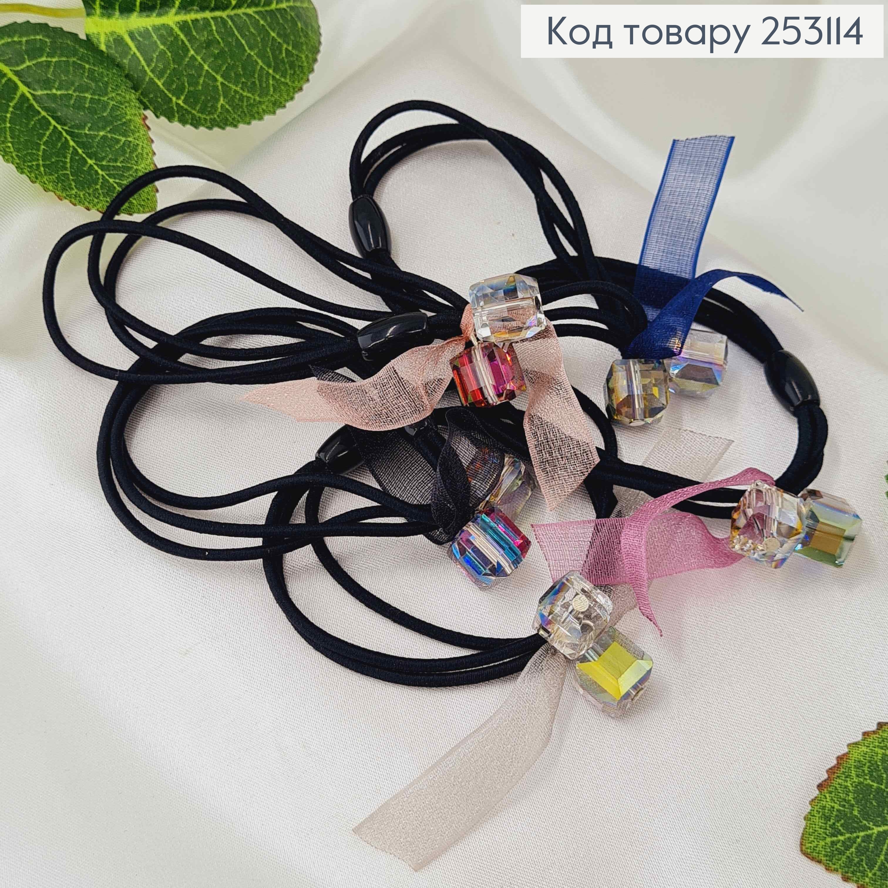 Резинка потрійна з двома квадратними кристаликами, та лентою кольори в асортименті. 253114 фото 2