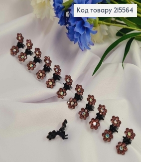 Краб металл, маленький, с двумя Цветочками в камешках Бледо-Розового цвета, 1см, 12шт/уп 215564 фото