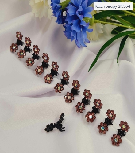 Краб металл, маленький, с двумя Цветочками в камешках Бледо-Розового цвета, 1см, 12шт/уп 215564 фото 1