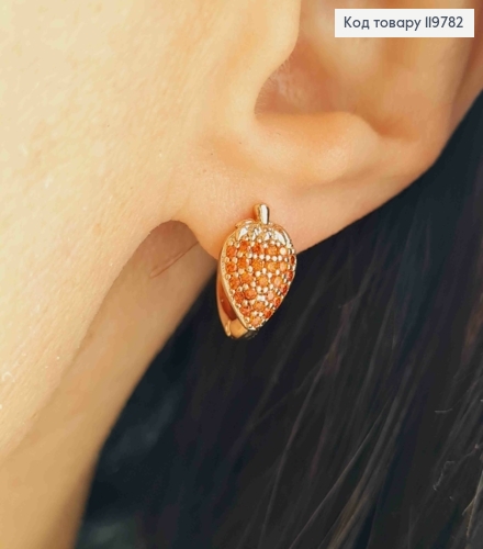 Сережки кільця "Полуничка" прикрашені Червоними камінчиками, діаметр 1,2см, Xuping 18K 119782 фото 1