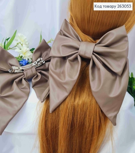 Бант прошитий з еко-шкіри КОРИЧНЕВИЙ  на заколці автоматик, розмір 18*18см, Україна 263053 фото 1