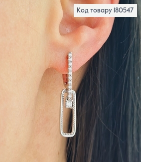 Серьги 3,5*0,8см родированые Геометрические с камнями  Xuping  180547 фото